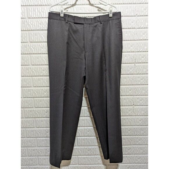 Hugo Boss Men's Dark Charcoal Gray Banded Waist Wool Dress Trouser Pants 34R - Picture 1 of 6